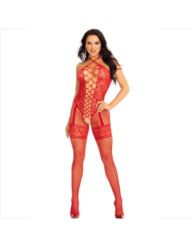 LEG AVENUE - BODYSTOCKING NECK HALTER RED HEARTS RED