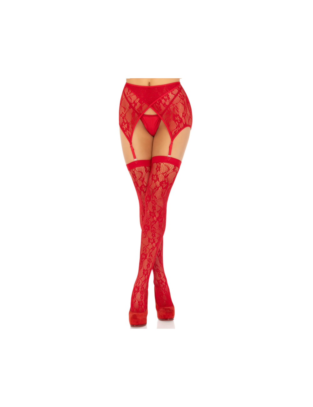LEG AVENUE - LACE THIGH HIGHS & GARTERBELT RED LEG AVENUE - LACE THIGH HIGHS & GARTERBELT RED