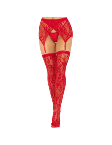 LEG AVENUE - LACE THIGH HIGHS & GARTERBELT RED