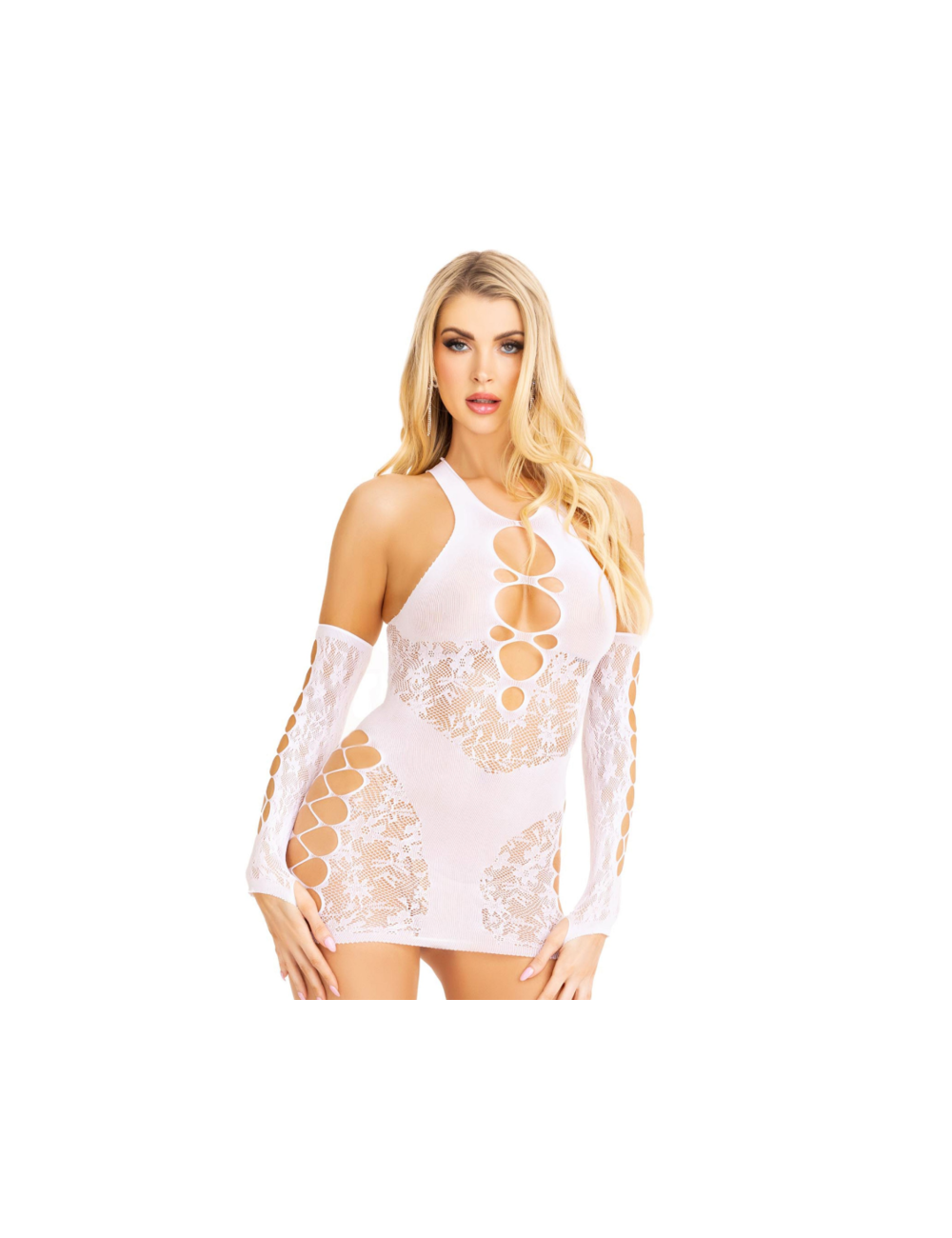LEG AVENUE - MINI DRESS & GLOVES SET WHITE