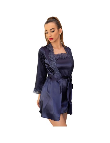 LIVCO CORSETTI FASHION - JACQUELINE LC 90249 DRESSING GOWN + SHIRT + PANTY NAVY BLUE S/M