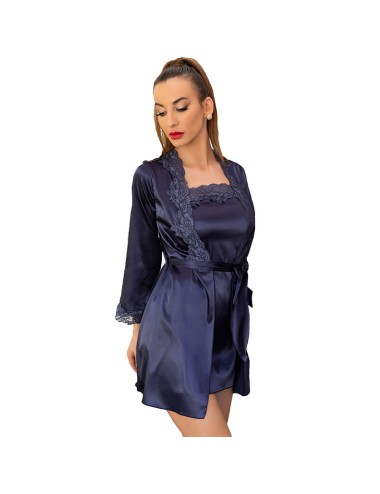LIVCO CORSETTI FASHION - JACQUELINE LC 90249 DRESSING GOWN + SHIRT + PANTY NAVY BLUE L/XL