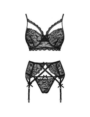 LIVCO CORSETTI FASHION - MORIDAM LC 90552 BRA + GARTER BELT + PANTY NEGRO L/XL