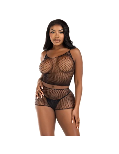 LEG AVENUE - T-SHIRT & PANTS SET FISHNET BLACK