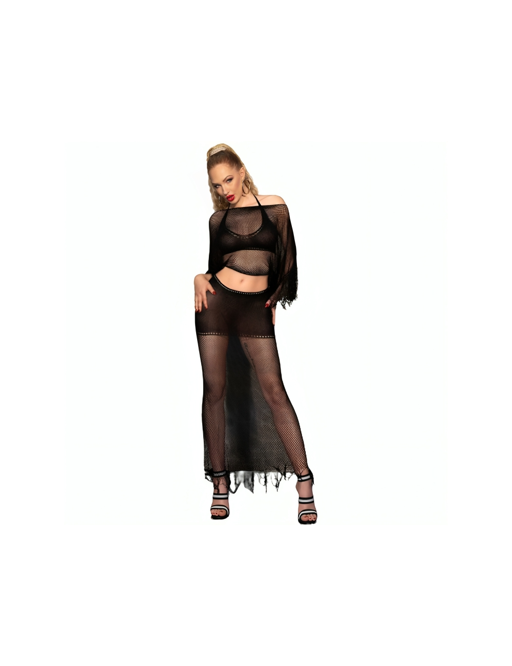 CHILIROSE - CR 4666 TOP & SKIRT BLACK S/M