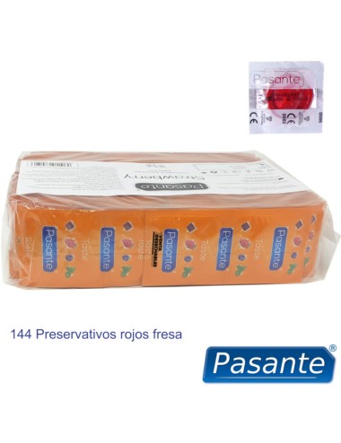 PASANTE - CONDOMS FLAVOR STRAWBERRY BAG 144 UNITS