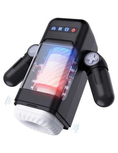 GAME CUP - THRUSTING VIBRATION MASTURBATOR WITH HEATING FUNCTION AND MOBILE SUPPORT - BLACK
