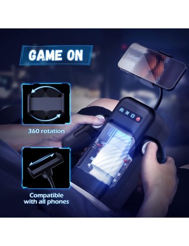 GAME CUP - THRUSTING VIBRATION MASTURBATOR WITH HEATING FUNCTION AND MOBILE SUPPORT - BLACK