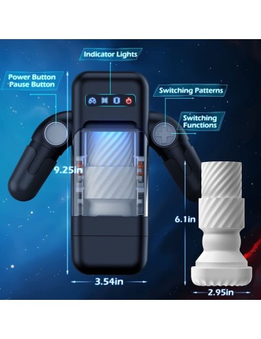 GAME CUP - THRUSTING VIBRATION MASTURBATOR WITH HEATING FUNCTION AND MOBILE SUPPORT - BLACK