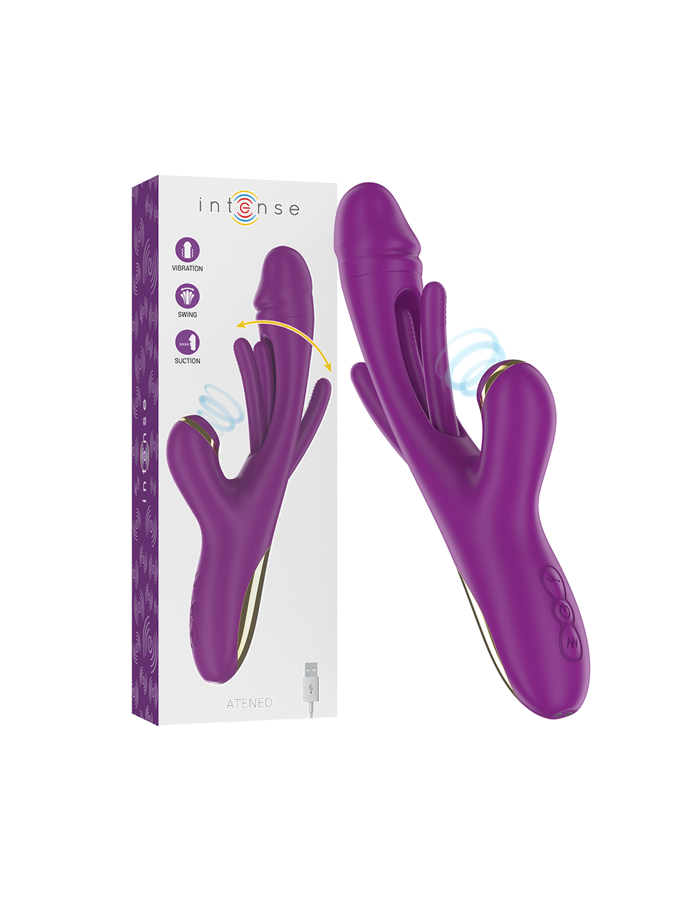 INTENSE - ATENEO RECHARGEABLE MULTIFUNCTION VIBRATOR 7 VIBRATIONS WITH SWINGING MOTION AND SUCKING PURPLE
