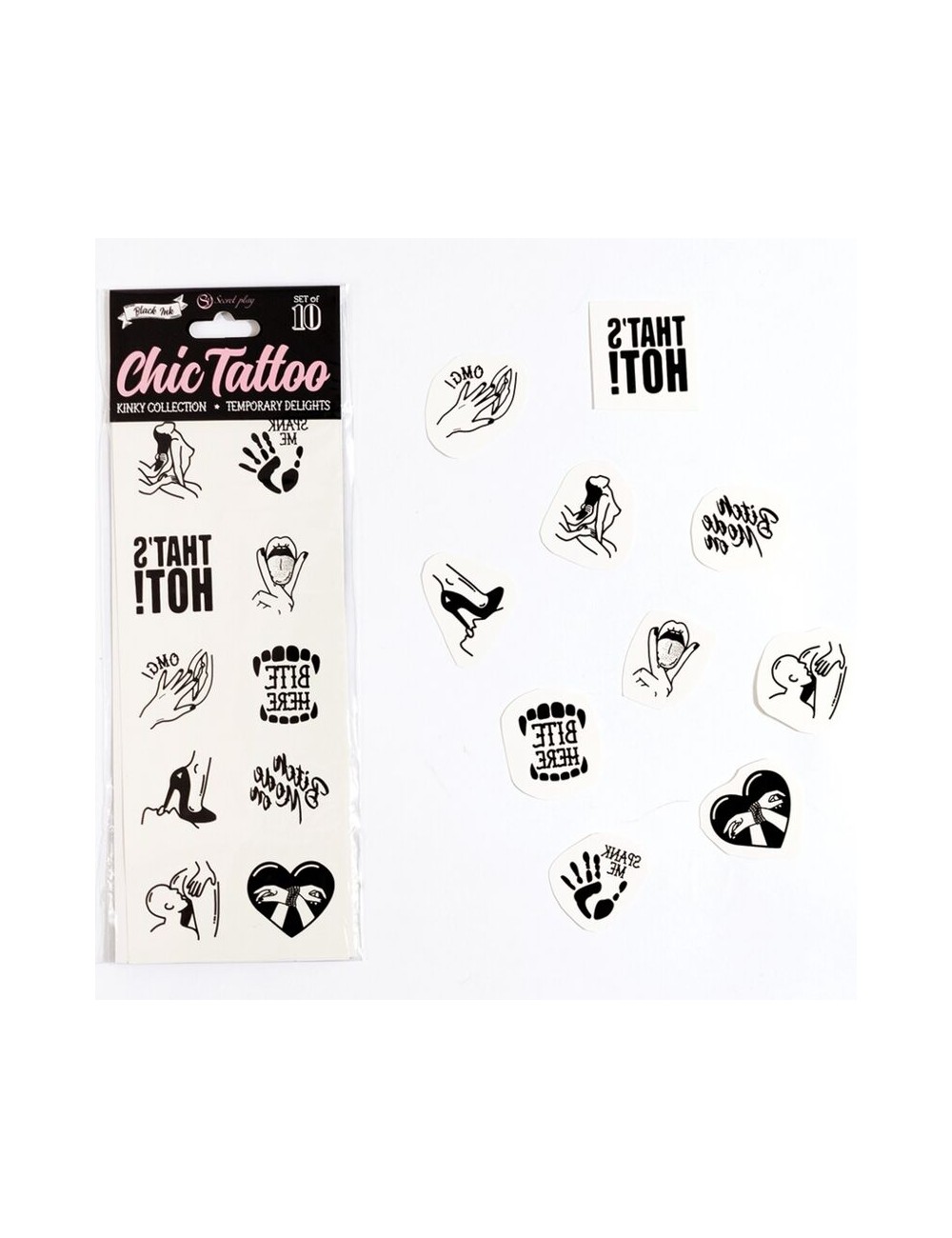 SECRET PLAY - SET OF 10 TEMPORARY TATTOOS KINKY COLLECTION