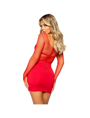 LEG AVENUE - FISHNET LONG SLEEVE T-SHIRT RED