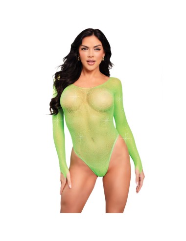 LEG AVENUE - CRYSTALIZED LONG SLEEVE BODYSUIT GREEN