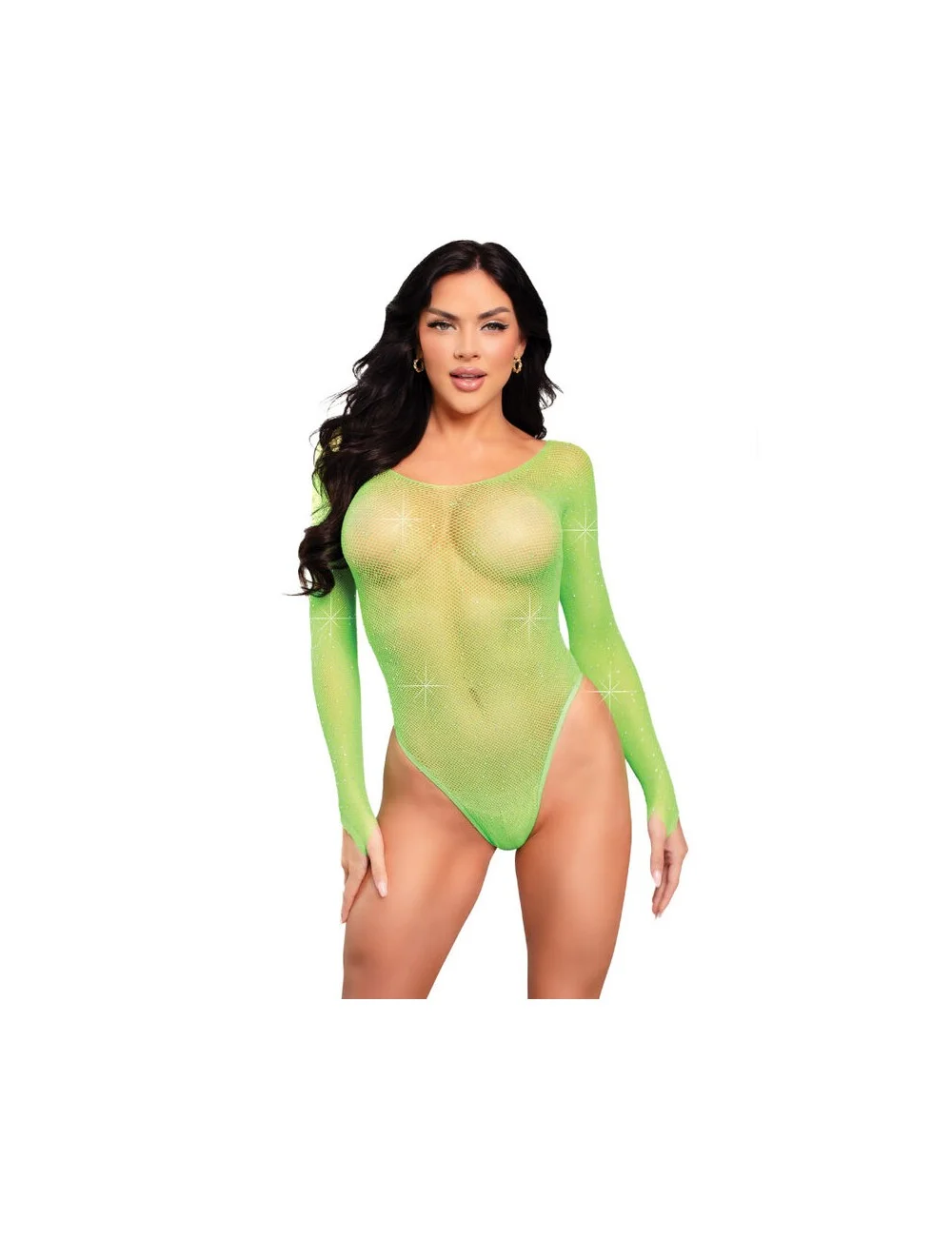 LEG AVENUE - CRYSTALIZED LONG SLEEVE BODYSUIT GREEN LEG AVENUE - CRYSTALIZED LONG SLEEVE BODYSUIT GREEN