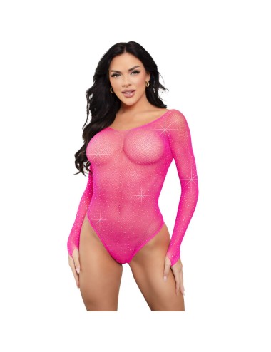 LEG AVENUE - CRYSTALIZED LONG SLEEVE BODYSUIT FUCHSIA