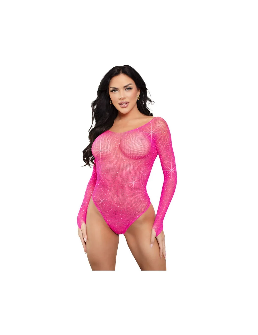 LEG AVENUE - CRYSTALIZED LONG SLEEVE BODYSUIT FUCHSIA LEG AVENUE - CRYSTALIZED LONG SLEEVE BODYSUIT FUCHSIA
