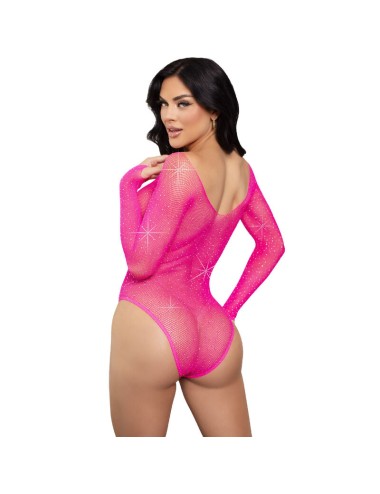 LEG AVENUE - CRYSTALIZED LONG SLEEVE BODYSUIT FUCHSIA