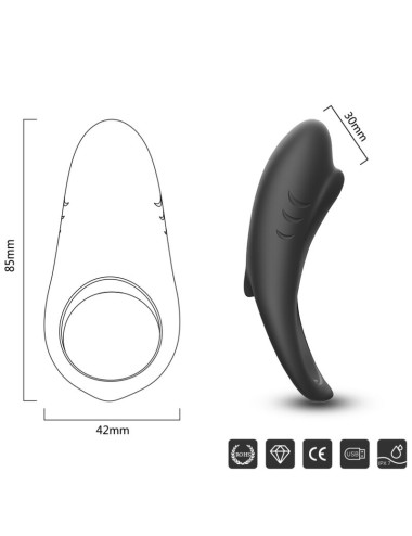 ARMONY - SHARK VIBRATOR RING FOR COUPLES REMOTE CONTROL BLACK
