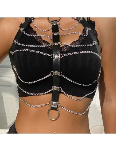 SUBBLIME - CHEST HARNESS LEATHER CHAINS BLACK ONE SIZE