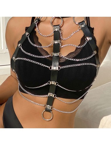 SUBBLIME - CHEST HARNESS LEATHER CHAINS BLACK ONE SIZE