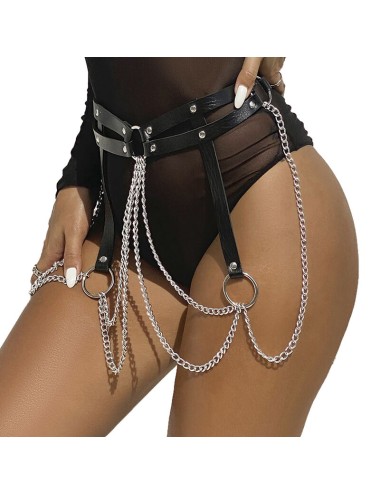 SUBBLIME - LEATHER RING CHAINBELT BLACK ONE SIZE