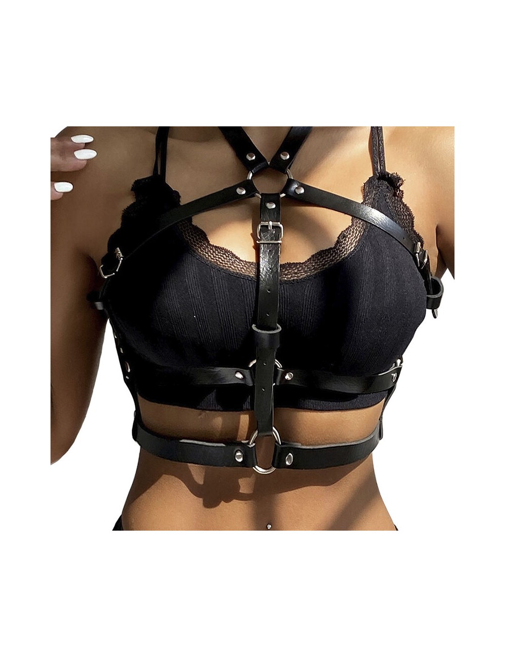 SUBBLIME - LEATHER RING CHEST HARNESS BLACK ONE SIZE