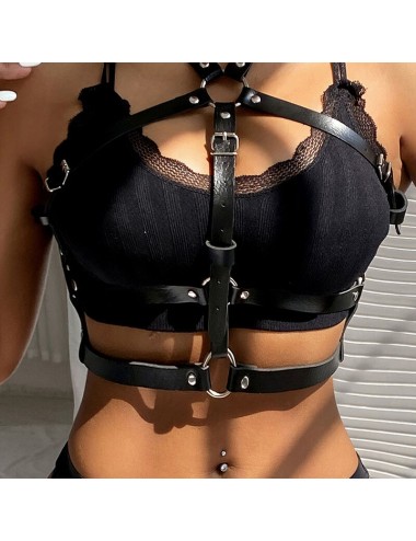 SUBBLIME - LEATHER RING CHEST HARNESS BLACK ONE SIZE