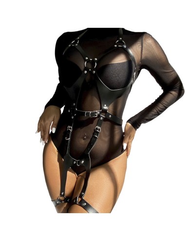 SUBBLIME - FULL BODY HARNESS WITH LEATHER BUCKLES BLACK ONE SIZE