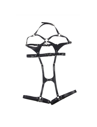 SUBBLIME - FULL BODY HARNESS WITH LEATHER BUCKLES BLACK ONE SIZE