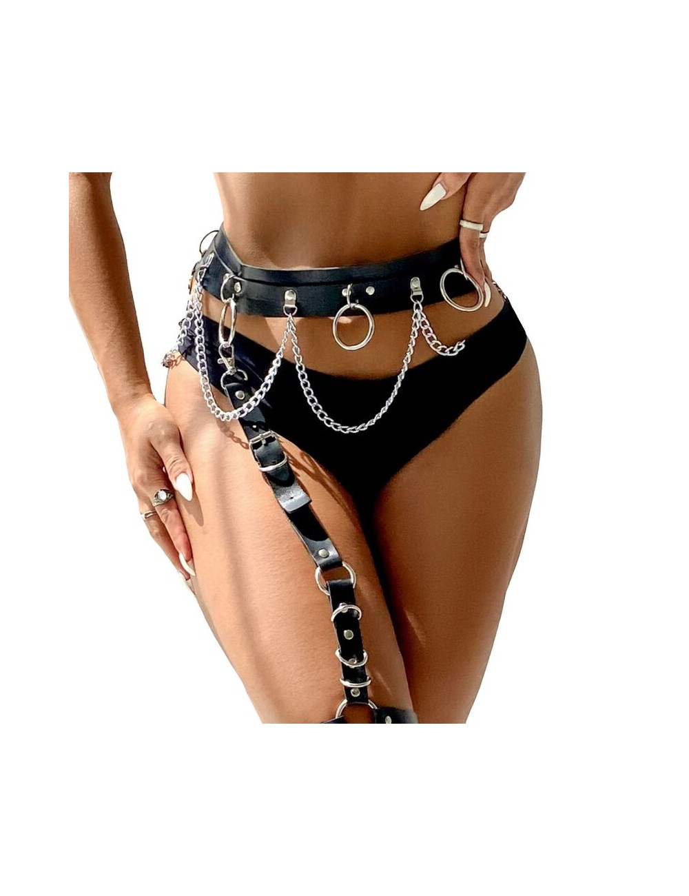 SUBBLIME - BELT AND GARTER HARNESS WITH RINGS AND CHAINDETAIL ONE SIZE SUBBLIME - BELT AND GARTER HARNESS WITH RINGS AND CHAINDETAIL ONE SIZE