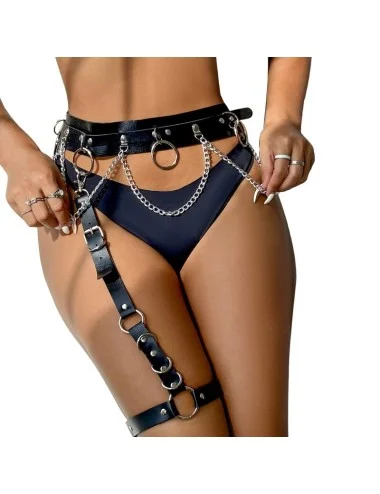 SUBBLIME - BELT AND GARTER HARNESS WITH RINGS AND CHAINDETAIL ONE SIZE