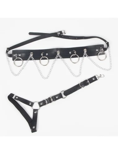 SUBBLIME - BELT AND GARTER HARNESS WITH RINGS AND CHAINDETAIL ONE SIZE