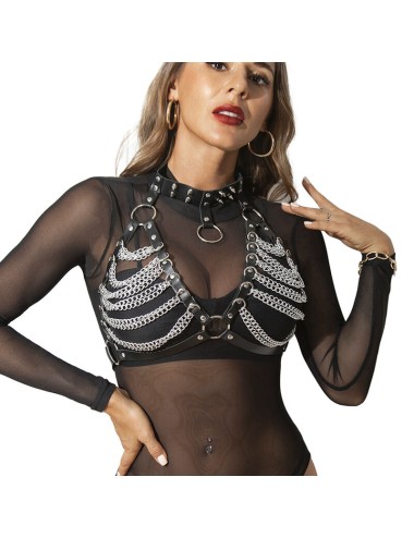 SUBBLIME - HARNESS BRA AND NECKLACE WITH CHAINS ONE SIZE