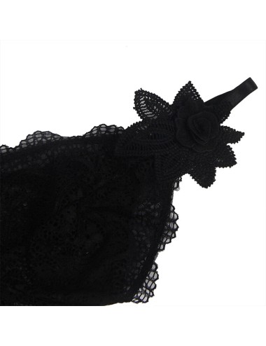 SUBBLIME - BABYDOLL TULLE FABRIC WITH LACE AND FLOWER DETAIL BLACK S/M