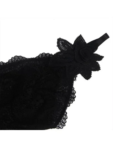 SUBBLIME - BABYDOLL TULLE FABRIC WITH LACE AND FLOWER DETAIL BLACK S/M