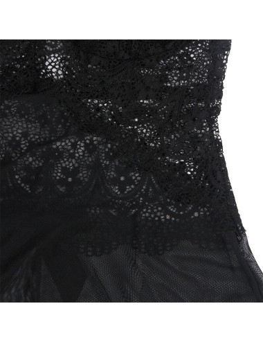 SUBBLIME - BABYDOLL TULLE FABRIC WITH LACE AND FLOWER DETAIL BLACK S/M