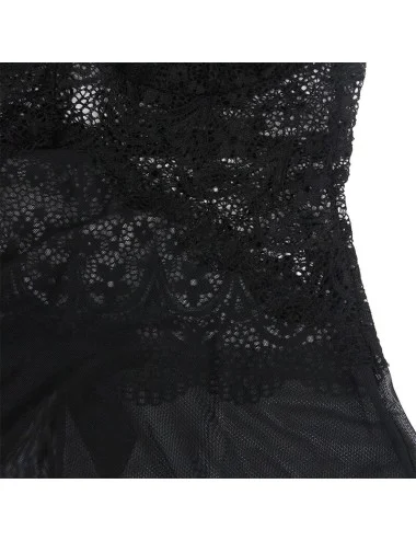 SUBBLIME - BABYDOLL TULLE FABRIC WITH LACE AND FLOWER DETAIL BLACK S/M