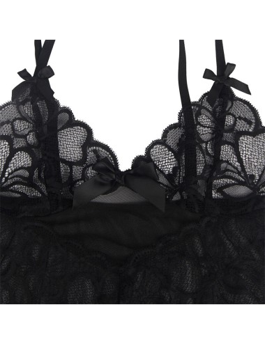 SUBBLIME - BABYDOLL WITH ADJUSTABLE STRAPS AND TRANSPARENT LACE FLORAL PRINT BLACK S/M