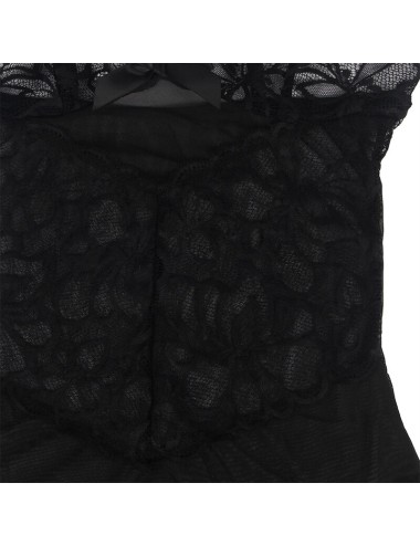 SUBBLIME - BABYDOLL WITH ADJUSTABLE STRAPS AND TRANSPARENT LACE FLORAL PRINT BLACK S/M