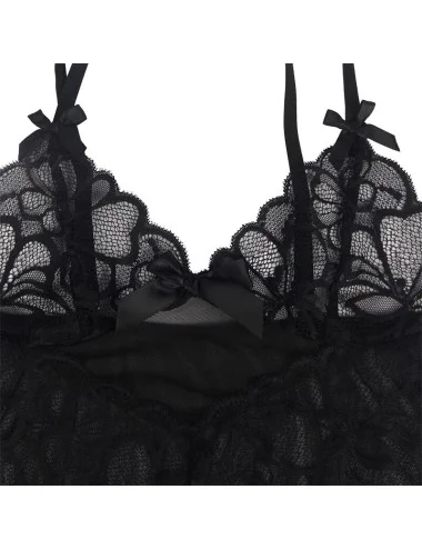 SUBBLIME - BABYDOLL WITH ADJUSTABLE STRAPS AND TRANSPARENT LACE FLORAL PRINT BLACK L/XL