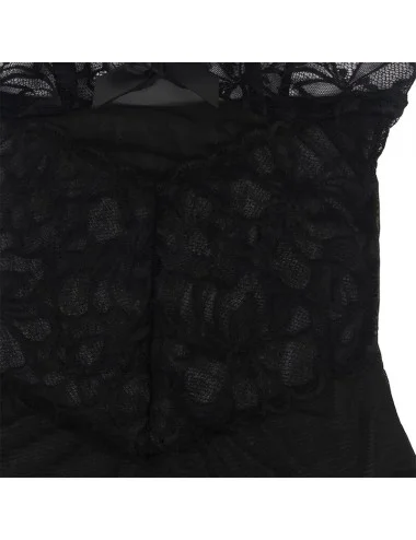 SUBBLIME - BABYDOLL WITH ADJUSTABLE STRAPS AND TRANSPARENT LACE FLORAL PRINT BLACK L/XL