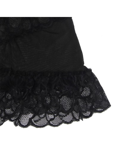SUBBLIME - BABYDOLL WITH ADJUSTABLE STRAPS AND TRANSPARENT LACE FLORAL PRINT BLACK L/XL