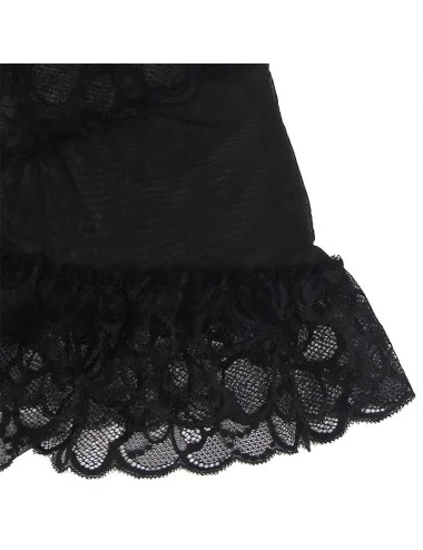 SUBBLIME - BABYDOLL WITH ADJUSTABLE STRAPS AND TRANSPARENT LACE FLORAL PRINT BLACK L/XL