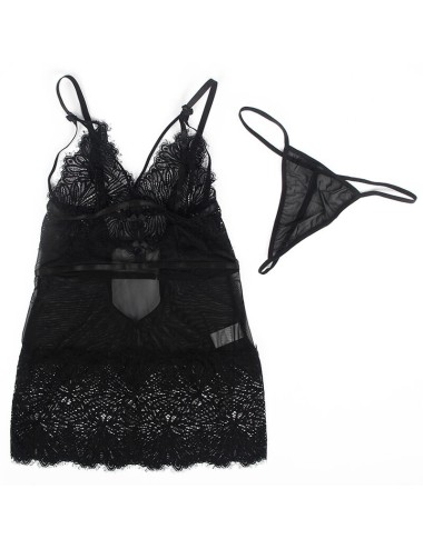 SUBBLIME - BABYDOLL WITH ADJUSTABLE LACE STRAPS BLACK L/XL