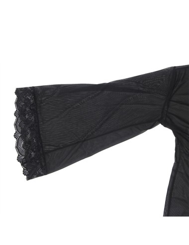 SUBBLIME - TRANSPARENT FABRIC ROBE WITH LACE DETAIL BLACK S/M