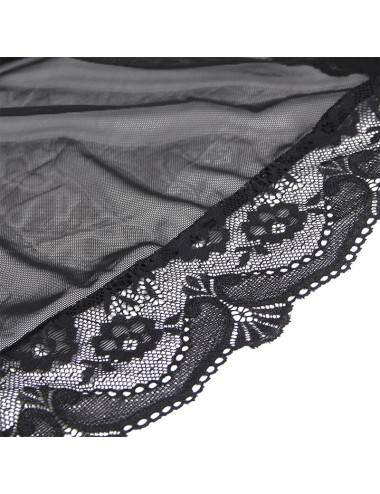SUBBLIME - TRANSPARENT FABRIC ROBE WITH LACE DETAIL BLACK S/M