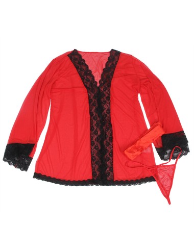 SUBBLIME - TRANSPARENT FABRIC ROBE WITH LACE DETAIL RED S/M