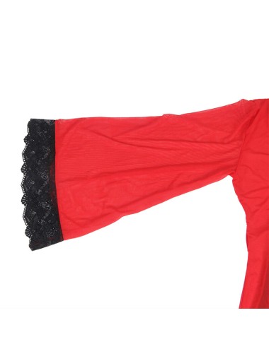SUBBLIME - TRANSPARENT FABRIC ROBE WITH LACE DETAIL RED S/M