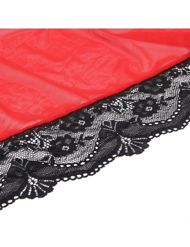 SUBBLIME - TRANSPARENT FABRIC ROBE WITH LACE DETAIL RED S/M