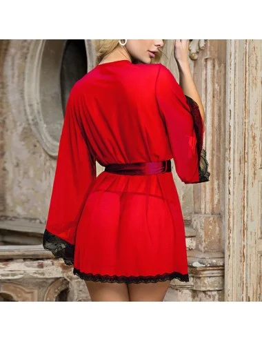 SUBBLIME - TRANSPARENT FABRIC ROBE WITH LACE DETAIL RED S/M